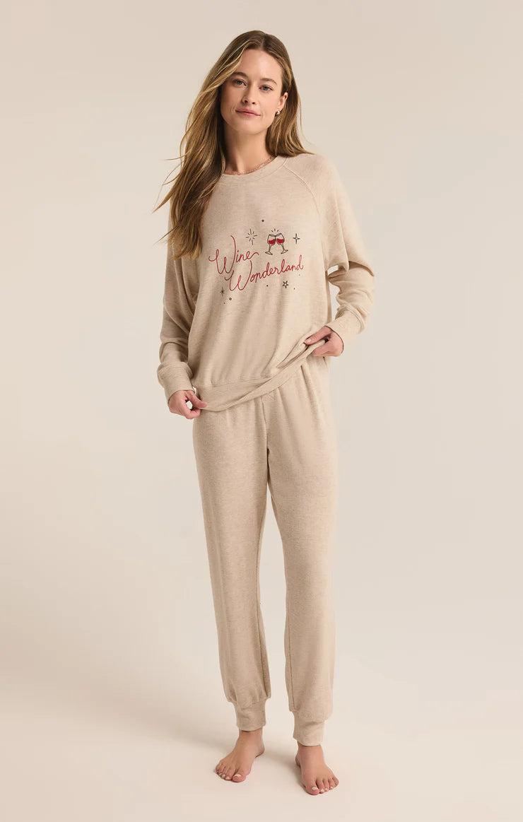 Z Supply Light Oatmeal Heather Cassie Wine Wonderland Long Sleeve Top